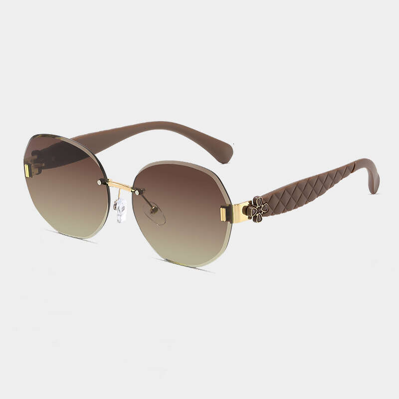 Designer Sunglasses for Women Classic Fashion Popular Oval Rimless frame Gradient lenses Beach Daily Sun Glasses Wave Clover Temple