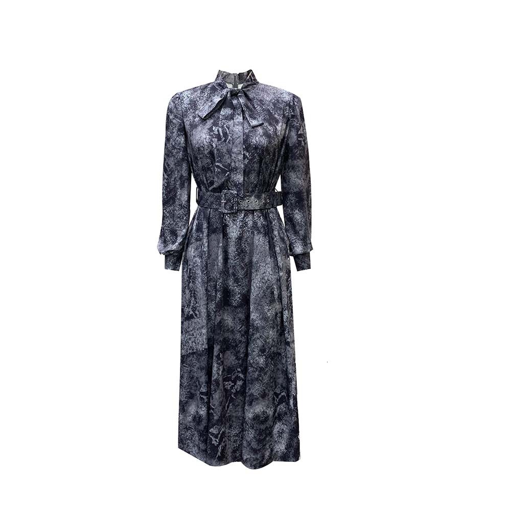 D238 Free Belt 2022 Spring New Long Sleeve High Waist Printed Plus Size Party Dress