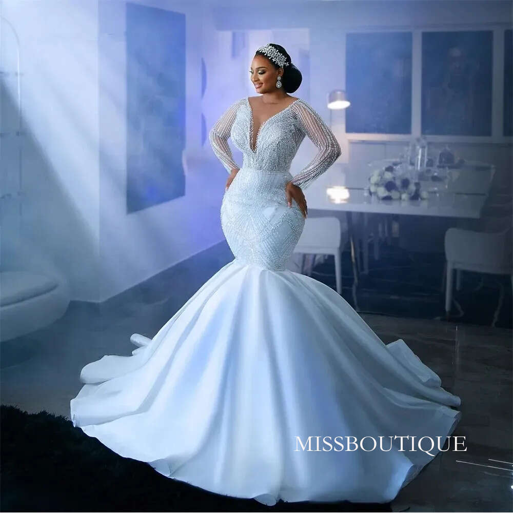 Beaded White Regina Mermaid African Wedding Dress Sexy Aso Ebi Style Engagement Gowns Special Ocn Robe De Soree Bc18732 B0312