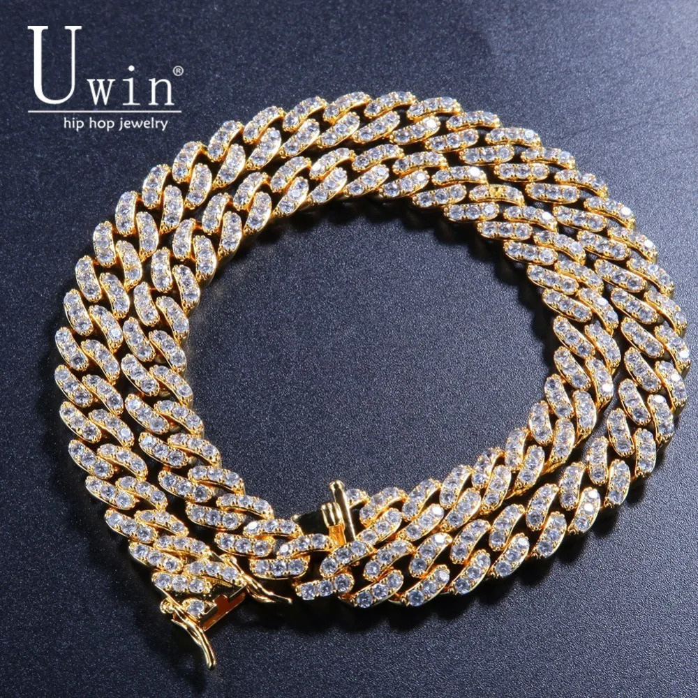 Uwin 9mm Iced Out Cuban Chian CZ Punk Pink Miami y2k Necklace Jewelry For Gift Women Accessories 260304