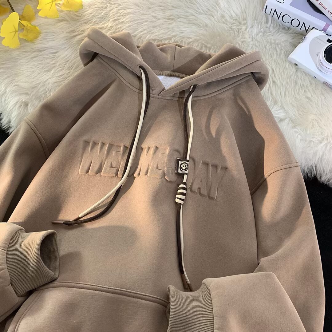 Heavyweight Hooded Sweatshirt For Men Autumn And Winter Trendy Brand Loose Designer Hoodie Fit Fleece-lined Thickened Embossed Jacket