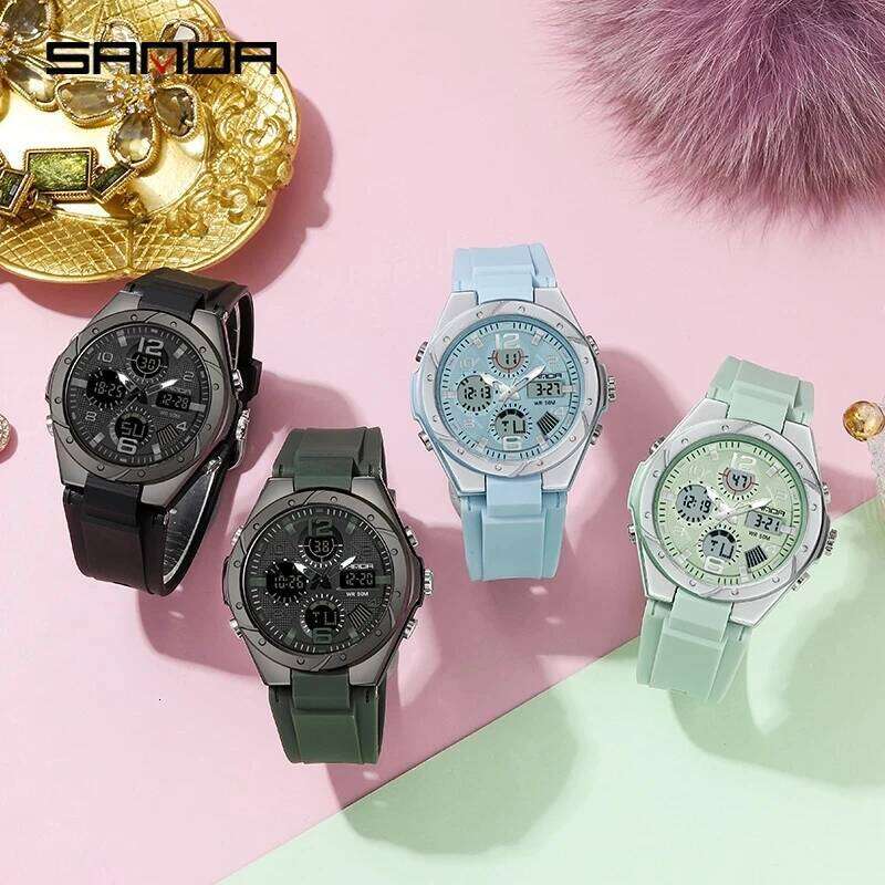 SANDA 6062 Fashion Dynamism Youth Sports Women Multifunction 50M Waterproof Quartz Watch LED Digital Casual Ms. Wristwatches-2
