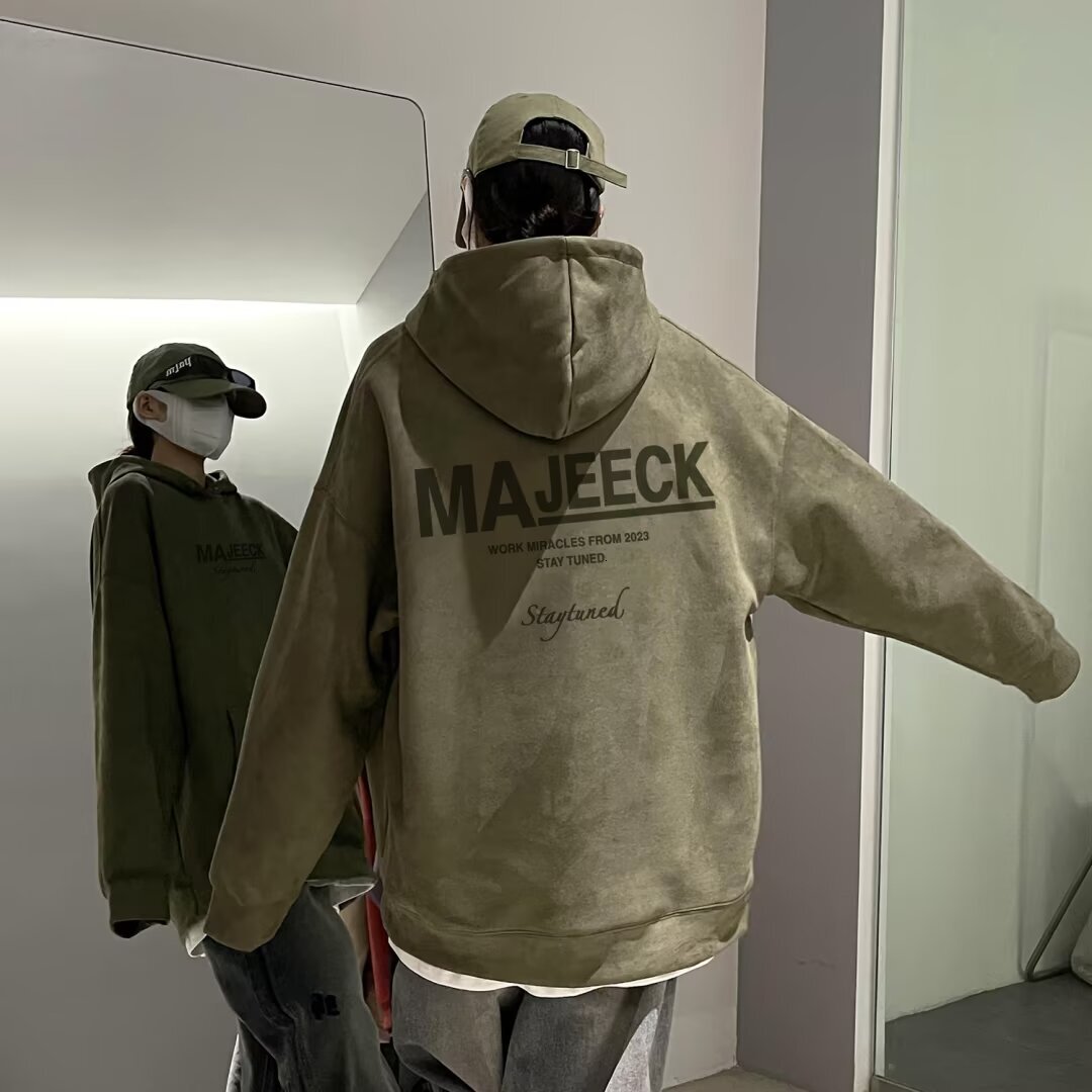 Pink Suede Hooded Sweatshirt For Men Spring And Autumn Trendy Designer Hoodie Brand Ins Heavyweight Cool Couple Loose Plus Size Casual Jacket