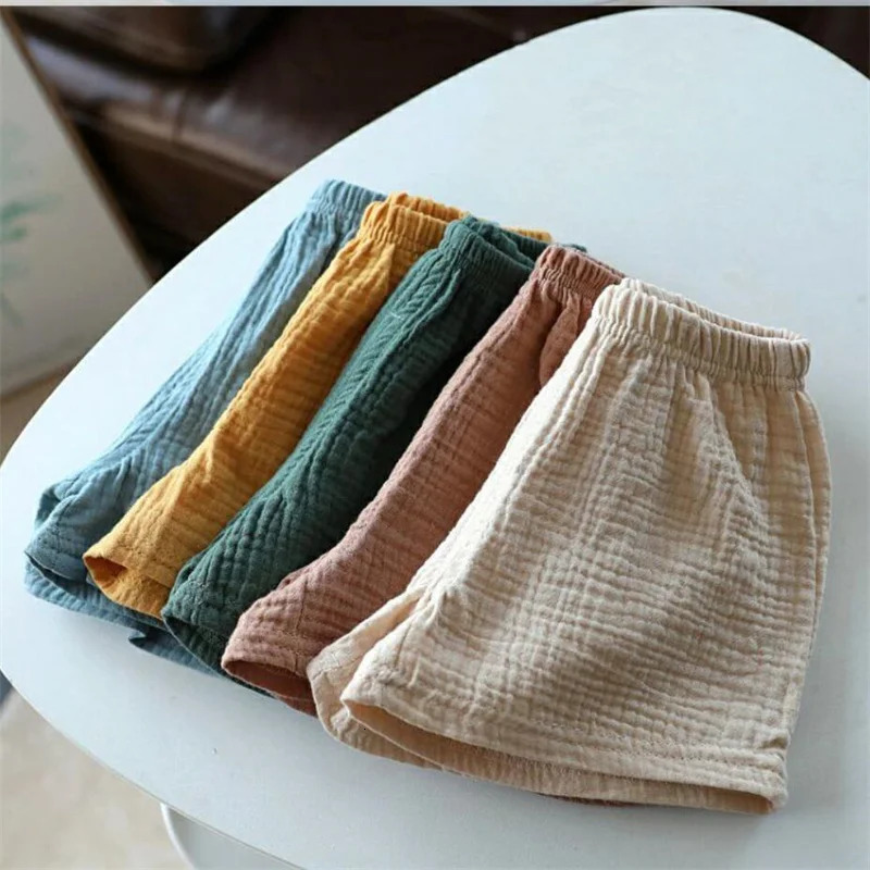 Cotton Linen Kids Girls Shorts Solid color Summer Boys Fivepoint Pants for Childrens Baby Clothing 260311