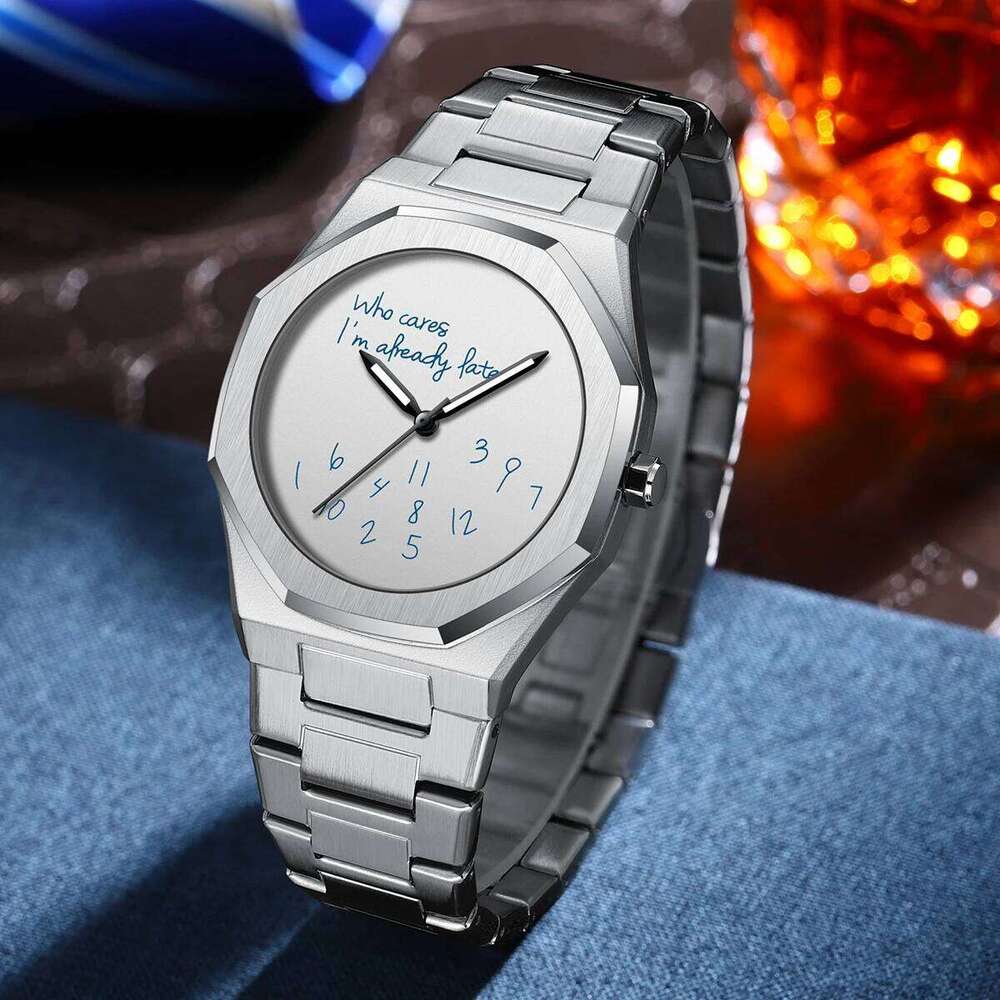 New Fashionable Luxury Creative Graffiti Dial Luminous Steel Strip Men's Quartz Watch Reloj relojes para hombres