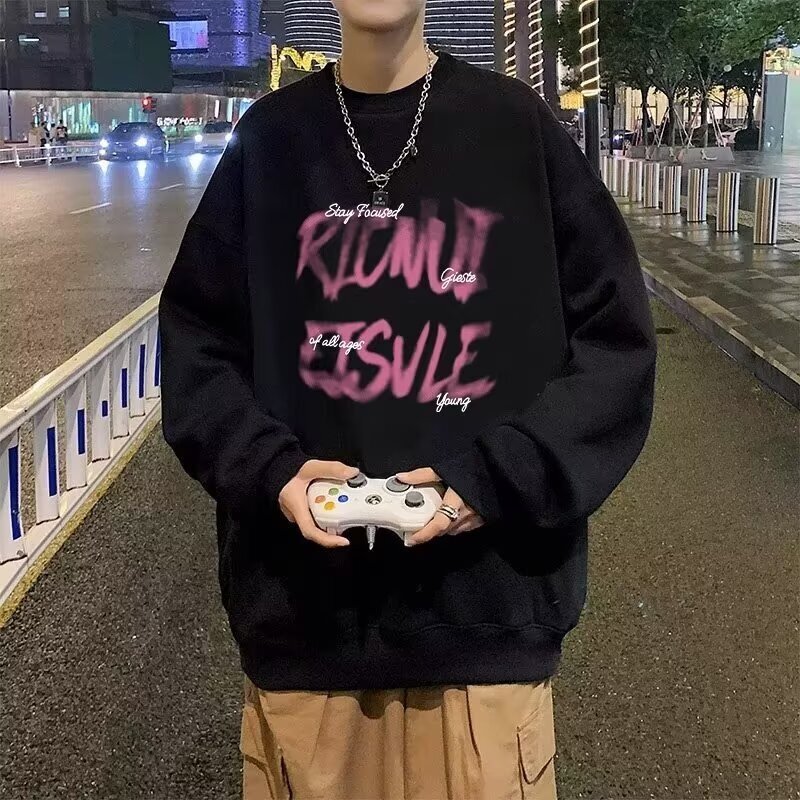 Hong Kong Style Designer Hoodie Round Neck Sweatshirt For Men Spring And Autumn Trendy Loose Jacket Versatile And Stylish Suitable For Couples Long-sl
