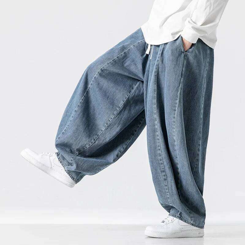 2025 New men's in plus size Japanese retro loose Haren straight Hong Kong style wide leg denim lantern pants
