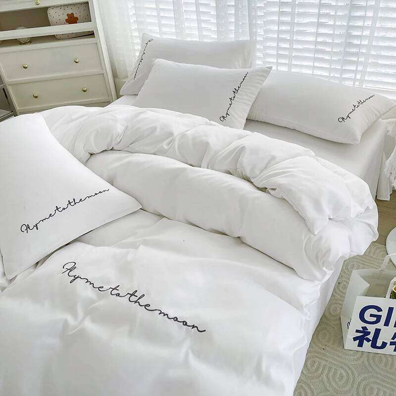 Korean Style Bedding Set Four Piece White Seersucker fabric lace quilt cover Bed Sheet Pillowcases H260312