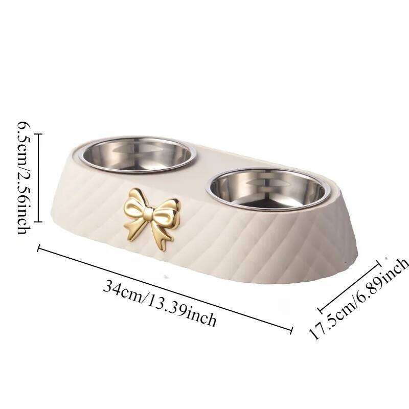 1PC and Cat Bowls Bowtie Dog Food Drinking Double Bowl Pet Supplies 26Y0312