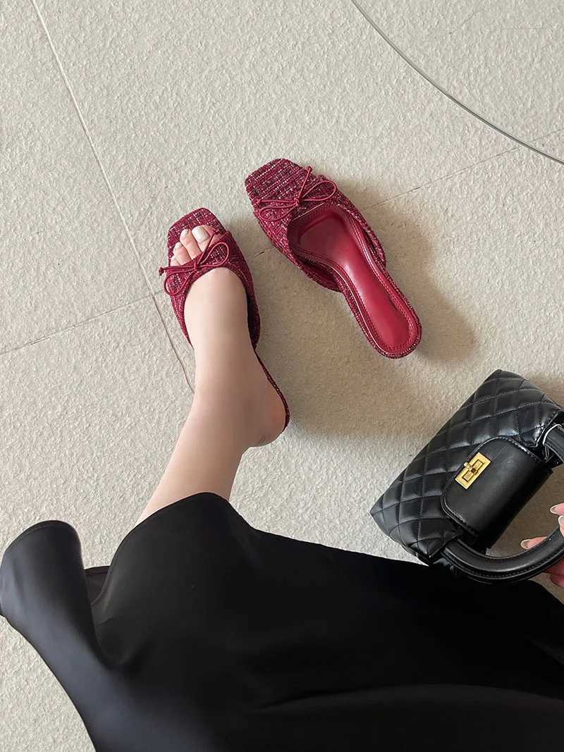 3cm Low Heel Shoes For Woman Burgundy Sandals Designer High Heels Summer Slippers 2026 Bow Brown Sandals Plus Size 43 K260312
