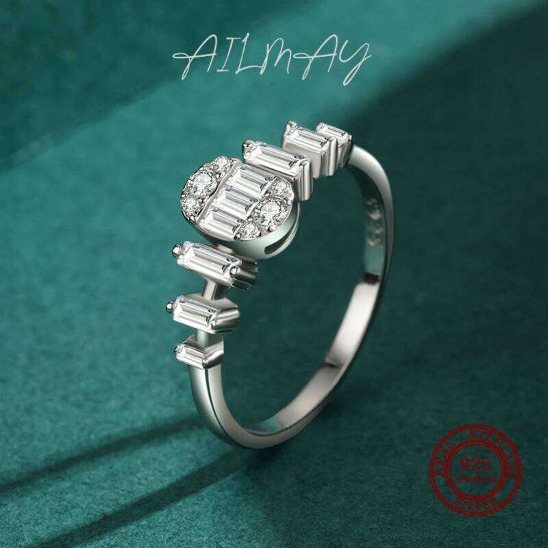Ailmay 925 Sterling Silver Fashion Oval Shining Clear Zircon Rings For Women Wedding Engagement Fine Female Jewelry H260312