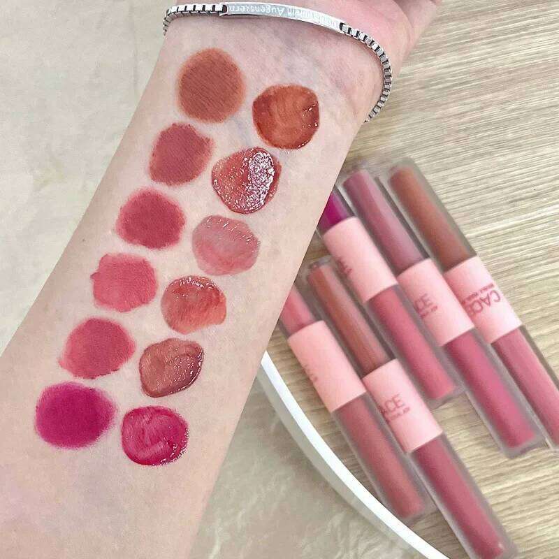 Double-Ended Glaze Moisturizing Full-Gloss Matte Velvet Finish Long-Lasting Color Anti-Stain Cosmetic Lip Gloss W260311