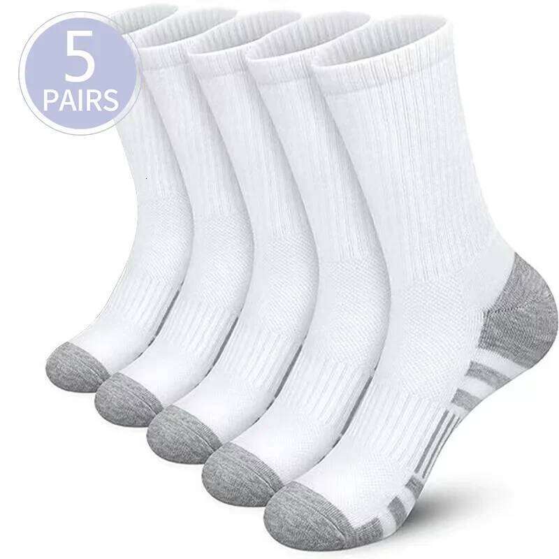 5 Pairs Men's Athletic Sport Running Calf Performance Cushioned Breathable Outdoor Crew Socks for Men Women Z260312