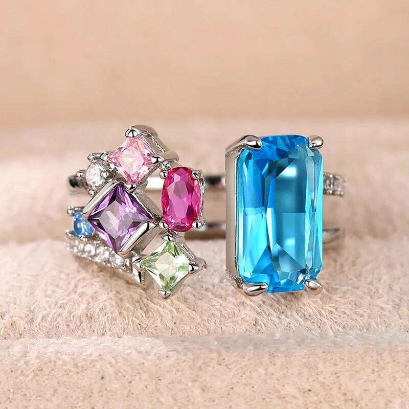 Huitan Geometric Colorful CZ Women 2023 Bright Bridal Rings for Wedding Party One Size Opening Resizable Fashion Jewelry H260312