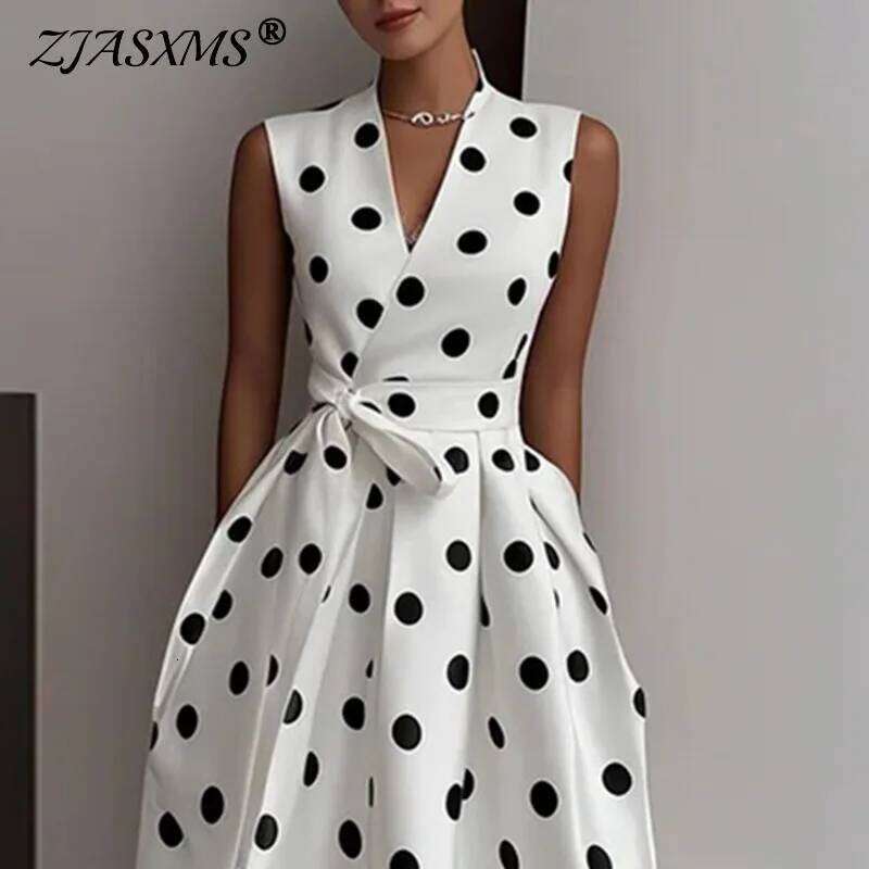 Retro Fashion V Neck Pocket Hem Evening Dresses Woman Spring High Waist Tie-up Slim Long Summer Sleeveless Tank Maxi Dress C260312