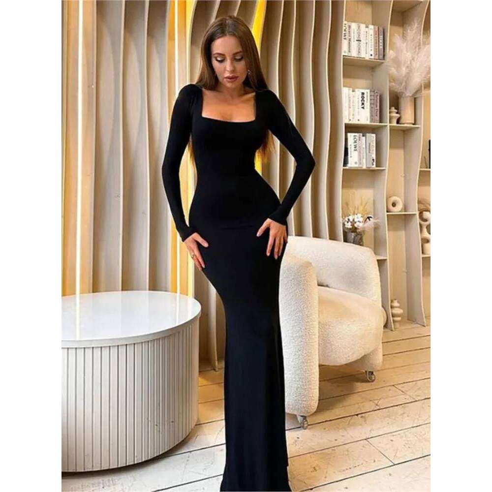 Sexy Bodycon Party Solid Color Dress For Women Long Sleeve Bandage Slim Dresses 2025 Autumn New Fashion Vestidos Black Robe C260312