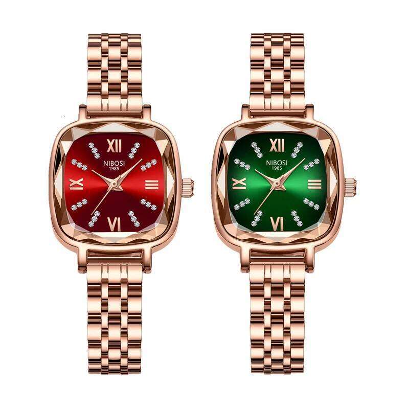 2PCS NIBOSI Women Wristwatches Waterproof Top Brand Ladies Watch Diamond Decor Rectangle Quartz Women's Watches Female Reloj