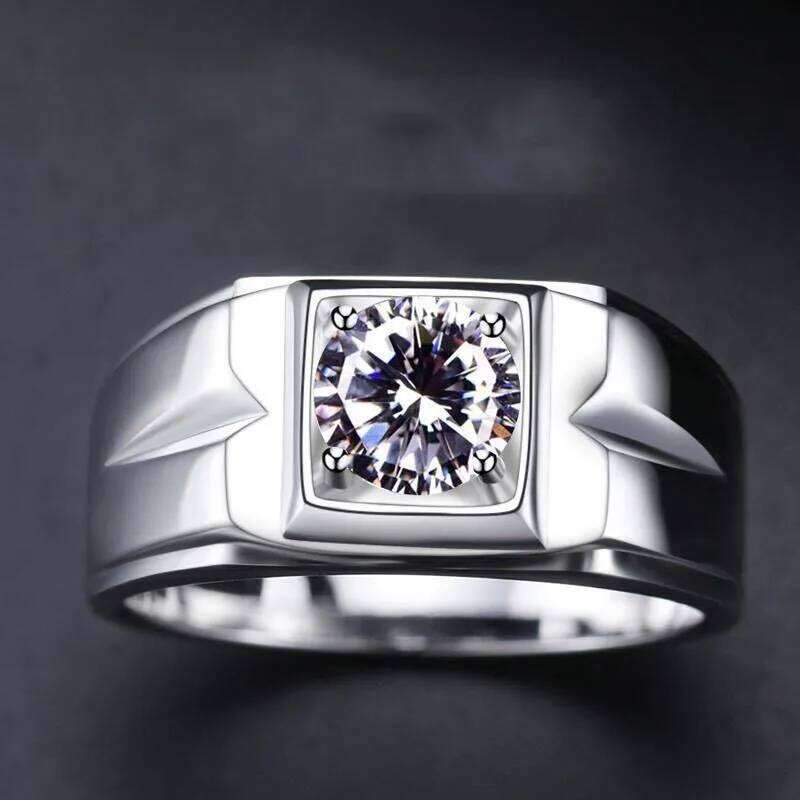 Classic Men's Sterling Silver Diamond Ring,Minimalist Timeless Wedding Engagement Jewelry for Men,Silver 925 Adjustable Ring H260312