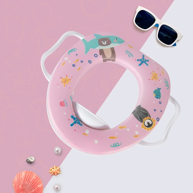 Childrens Toilet Seat Circle with Handles Soft Cushion Cute Cartoon Kids Toddler Potty 260311