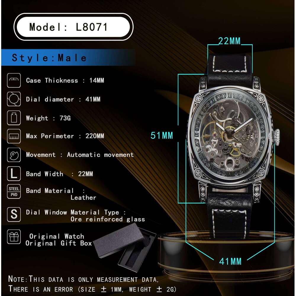 LONGLUX automatic retro style wholesale mechanical wristwatches skeleton carve waterproof leather no logo mens watch