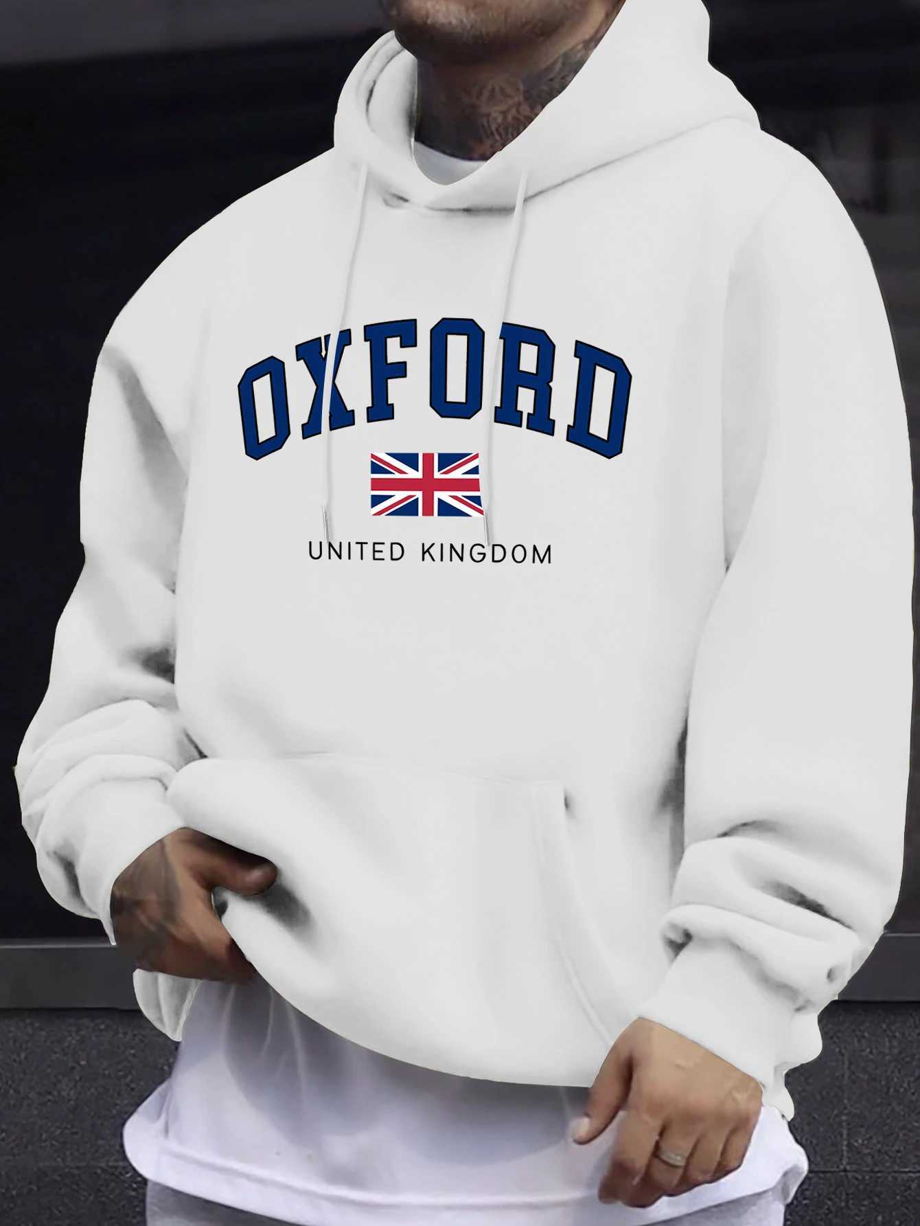 Oxford United Kingdom Letter And Flag Print MenS Tracksuit Street Loose Hoodie Sport AutumnSweatshirt Long Sleeved Casual Top M260312