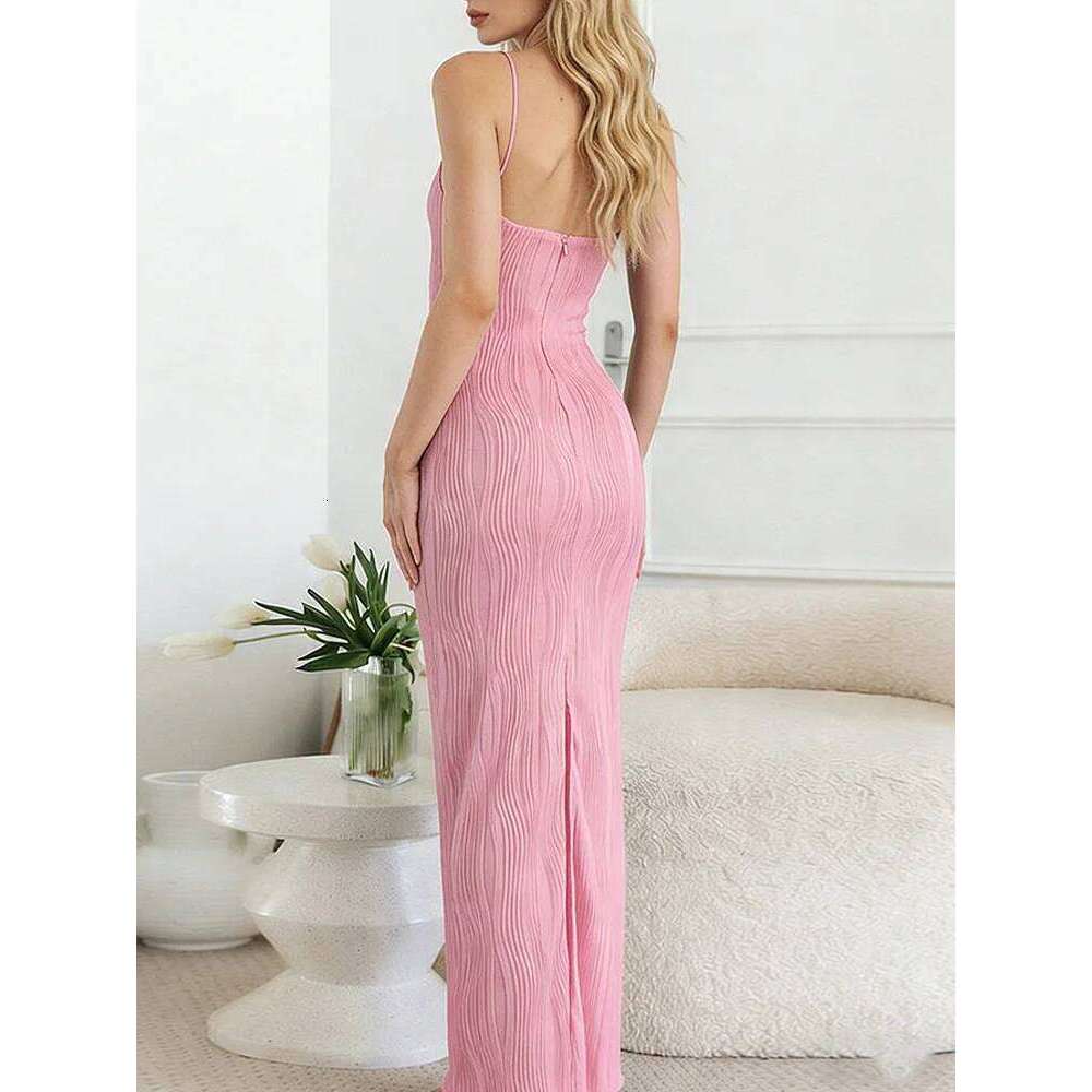 New Fashion Sleeveless Solid Color Split Slip Slim Chic Evening Party Dresses Summer Holiday Beach long Dress Robe C260311