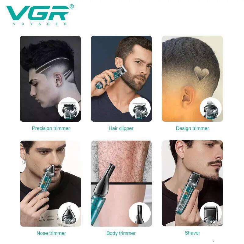 VGR 102 6-in-1 high-end men's clipper professional shaver oil head carving electric pusher nose trimmer hair remover C260312