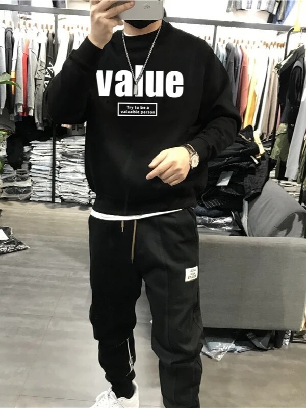Autumn Nd Winter Men's Populr Simple Letter Print Swetshirt Trendy Designer Hoodie Brnd Round Neck Loose Fit Verstile Csul Fleece-lined Bse Shirt
