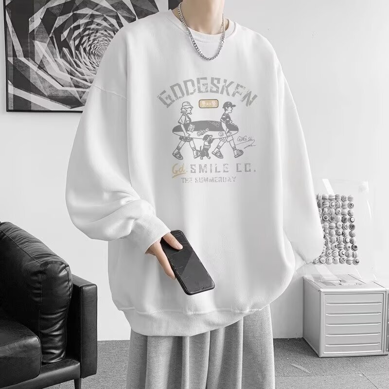 Designer Hoodie Autumn/winter New Heavyweight Hong Kong Style Fashion Sweatshirt For Men Round Neck Loose Fit Style Thin Casual Plus Trendy Men's