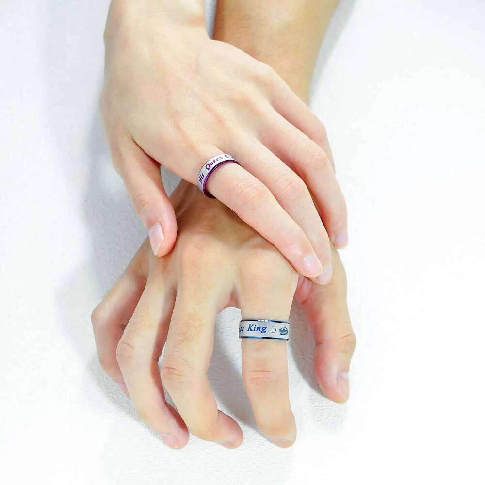 Fashion Stainless Steel Couple Her King His Queen Promise Rings For Men Women With Zircon Anniversary Wedding Band Jewelry W260311