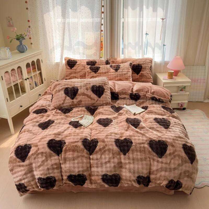 2025 New Printed Bubble Milk Fleece Four-piece Set Home Student Dormitory Cartoon Thickened Sheet Quilt Cover Kit H260312