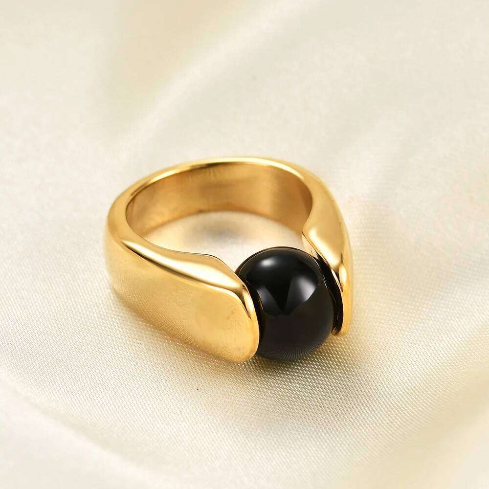 New Fashion Colorful Opal Women Quality Stainless Steel Round Black White Cat's Eye Stone Wedding Ring H260312