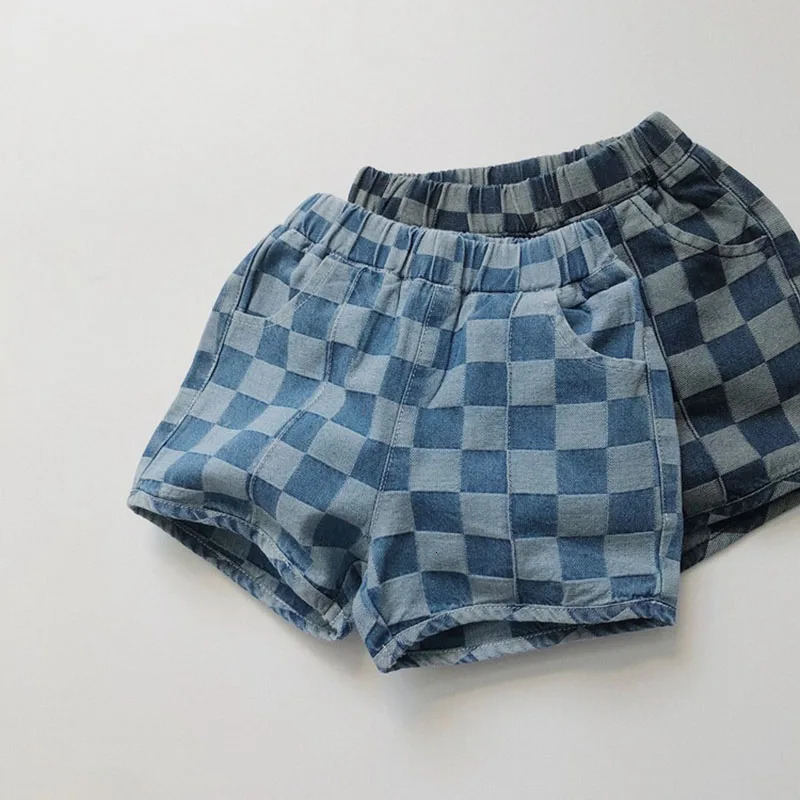 MILANCEL Summer Kids Checkered Denim Shorts 16 Y Comfortable Childrens Wear Girls Casual Pants 260311