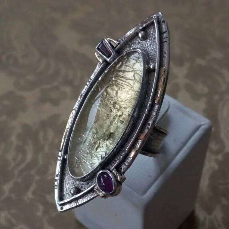 NEW Ethnic Style Natural Stone Rings for Women Vintage Statement Silver Color Finger Ring Antique Metal Jewelry Party Gifts H260312