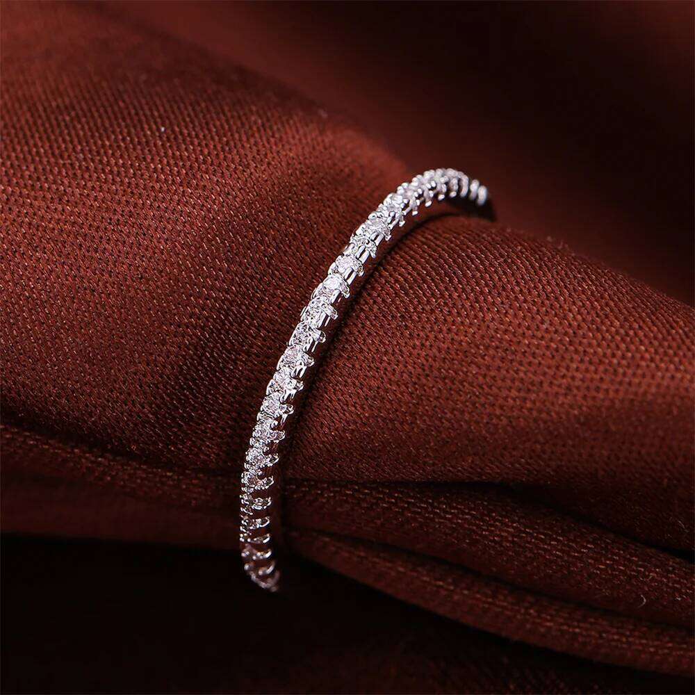 Luxury Crystal White Zircon Wedding Band Thin Rings For Women Simple Fashion Silver Color Engagement Promise Stackable Jewelry H260312