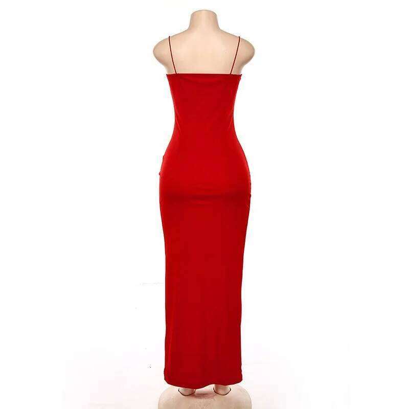 New Dresses 2025 Woman Fashion Slim Waist Solid Color Split Camisole Skirt C260311