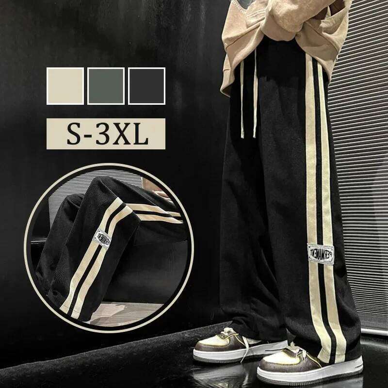 2024 Men's Casual Corduroy Korean Style Loose Overalls Pants Straight Wide-leg Trousers Couple Streetwear new sweatpants