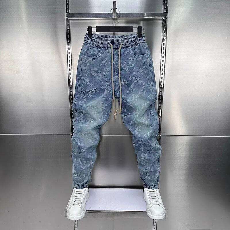 Jacquard American Classic Jeans Fashion Joints Harem Pants High Quality Loose Harajuku Straight-Leg Trousers Men Clothing 26Y0312