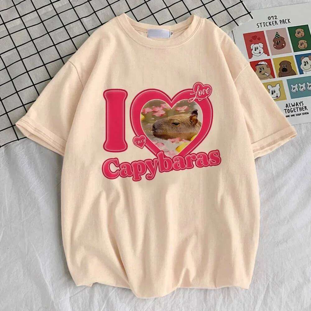 Round Neck T-shirt Cute Tops Capybara Kapibara Women Fashion Kawaii Clothes T-shirts Z260312
