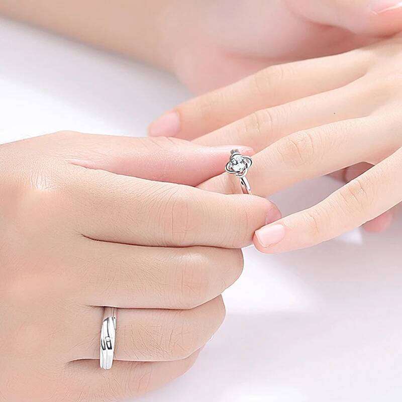 Couple's Four-Leaf Clover Rings Open Finger Silver Wedding Bands Custom Valentine's Day Gift Lucky Birthday Jewelry W260311