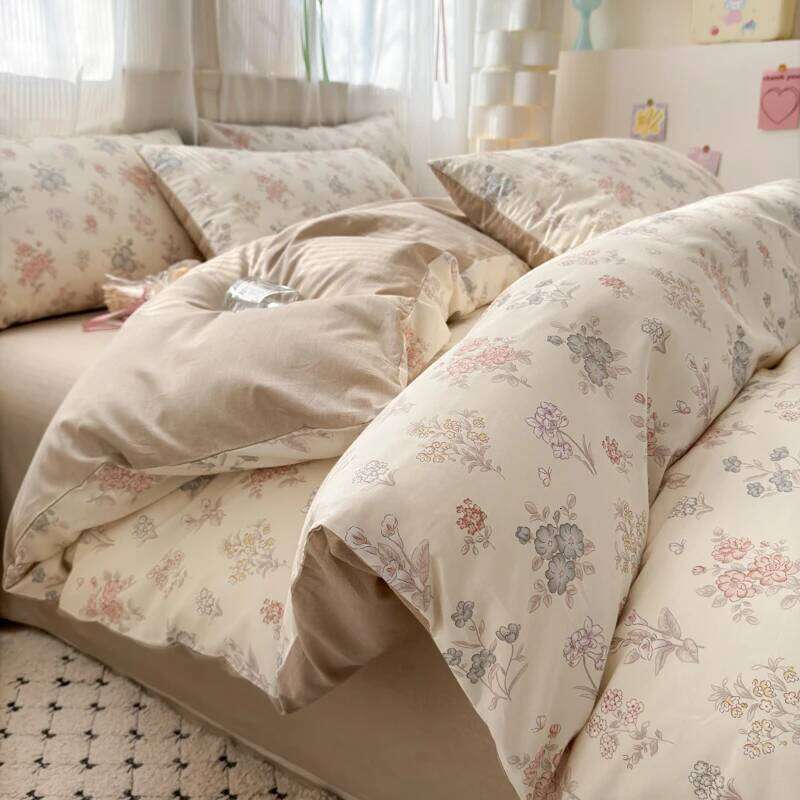 100% Cotton Duvet Cover Set with 2 Pillowcases - Floral Design, Elegant & Breathable Bedding Set, Multiple Sizes H260312