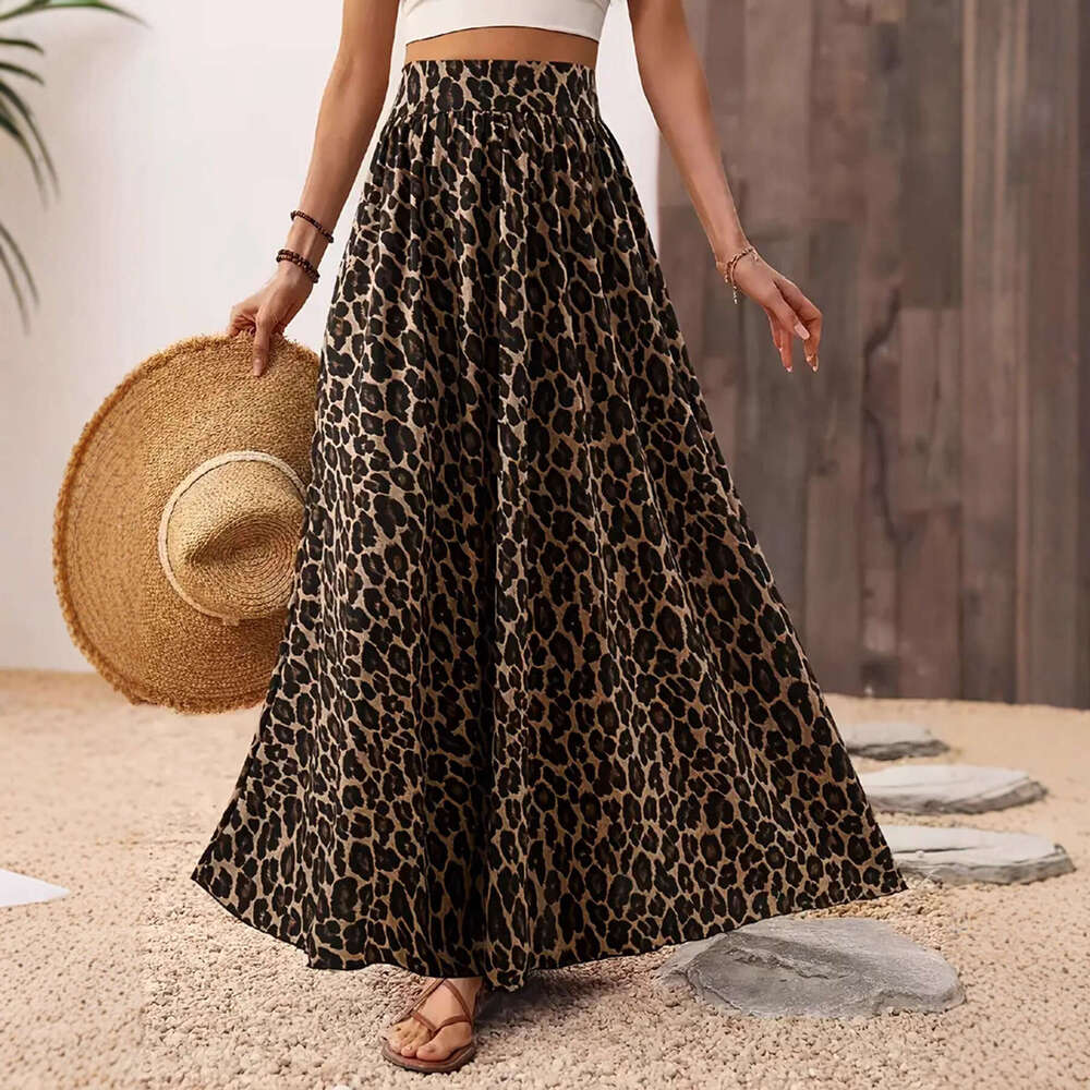 2026 European and American cross-border new leopard print fashion casual high-waisted plus-size women's skirt
