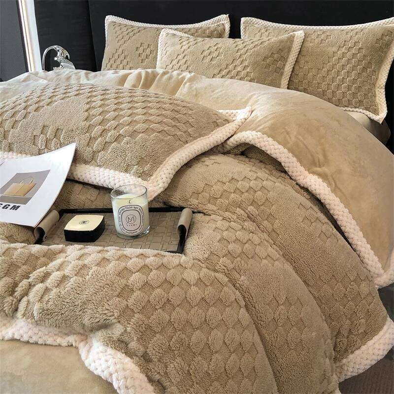 2024 high gram weight new jacquard tafu fleece quilt cover blanket big bag, wide edge four-piece set H260312