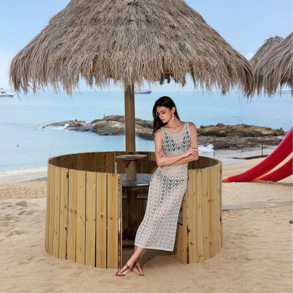2026 New Designer Women's Solid Color Sexy Knitted Hollow Cover - Up Bikini Swimsuit Beach Dress