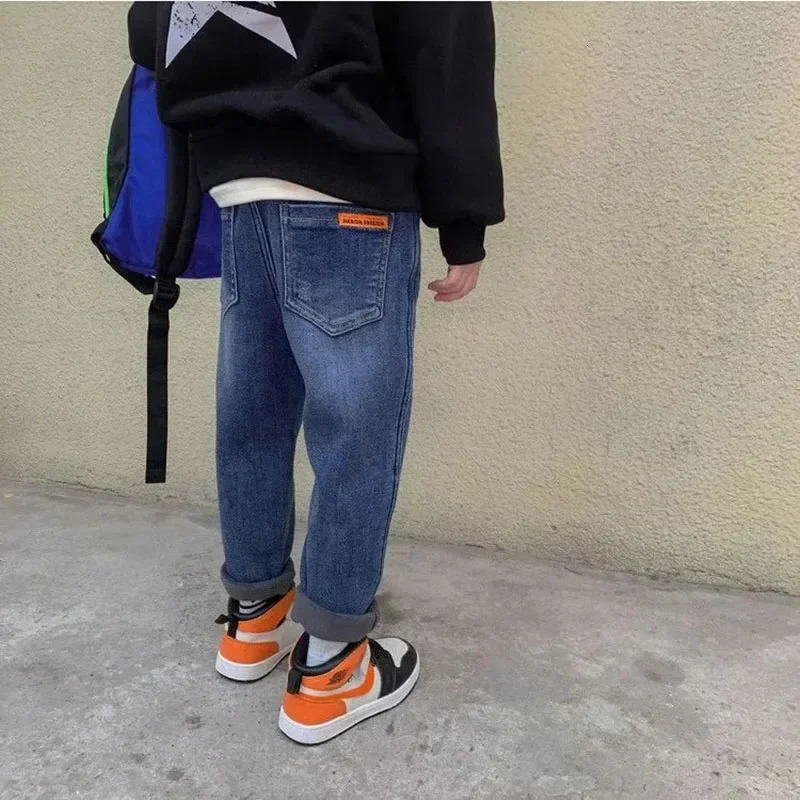 Winter Velvet Lined Boys Jeans Pants Elastic High Waist Warm Kids Vaqueros Pantalones Vintage Thick Plush Children Denim Calca 260311