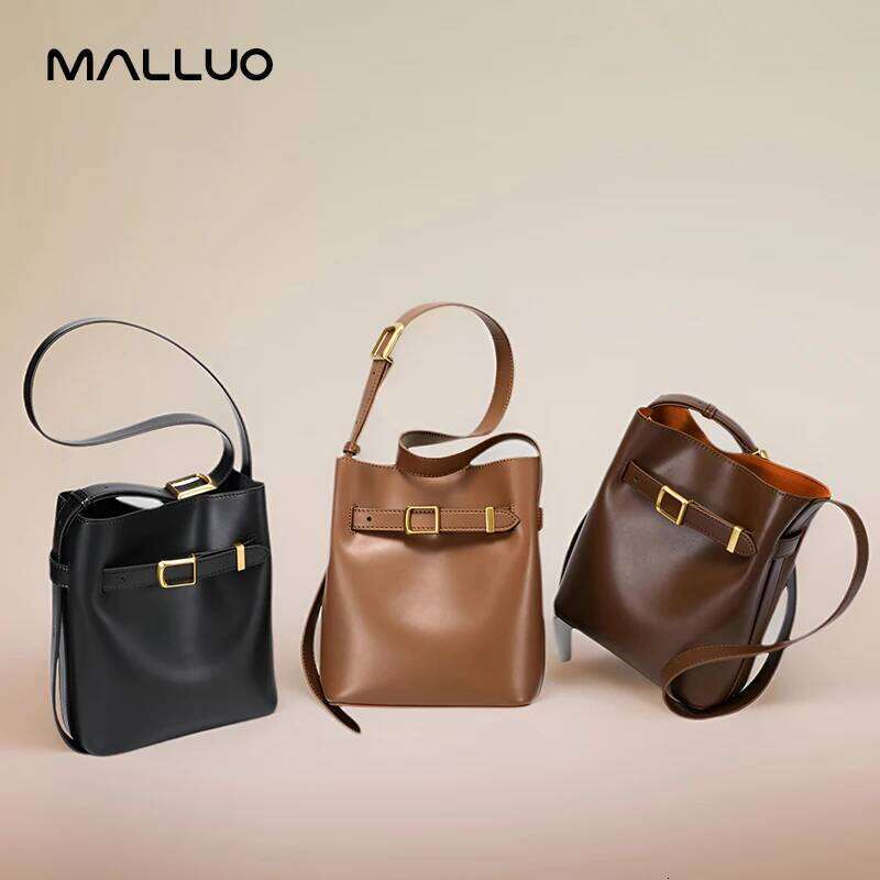 Cow Split Leather Bucket Women Vintage Messenger High Quality Simple Handbag Lady Shoulder Bag Luxury Female Crossbody Bags