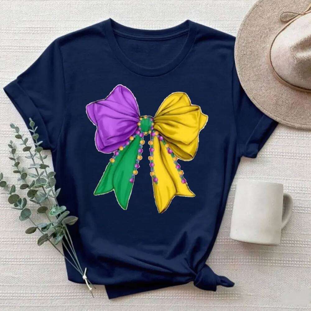 Bow Sweatshirt Beads Fashion T-shirt Louisiana Festival Tops Mardi Gras Unique Gift Women Clothes Z260312