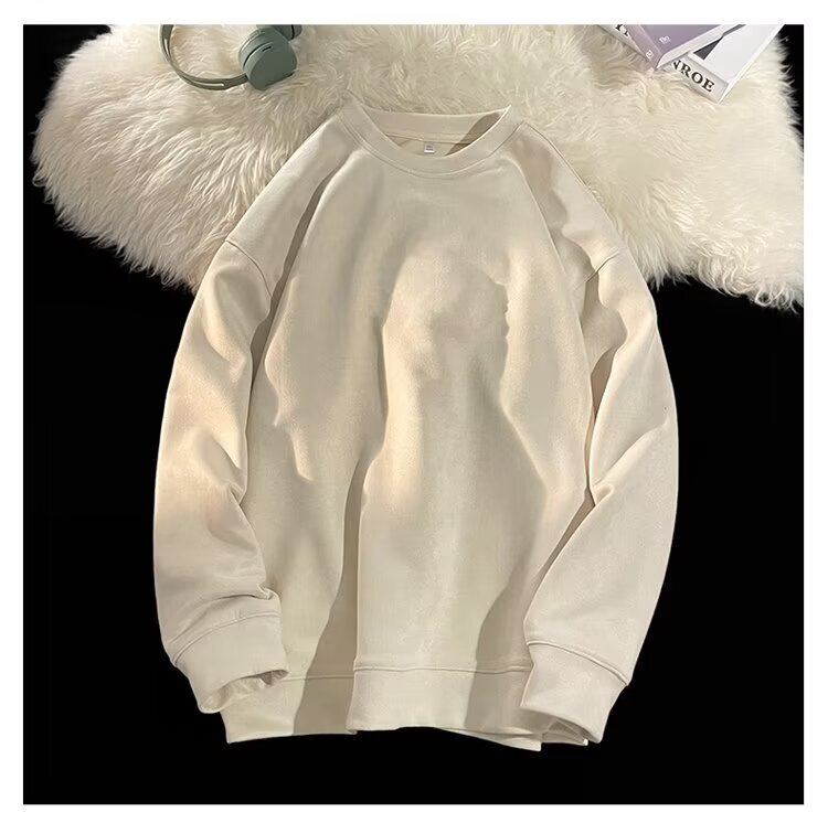 Men's Suede Sweatshirt Heavyweight High Street Style Designer Hoodie Trendy Round Neck Pullover Solid Color Sweatshirt Unisex Style Logo Jacket T