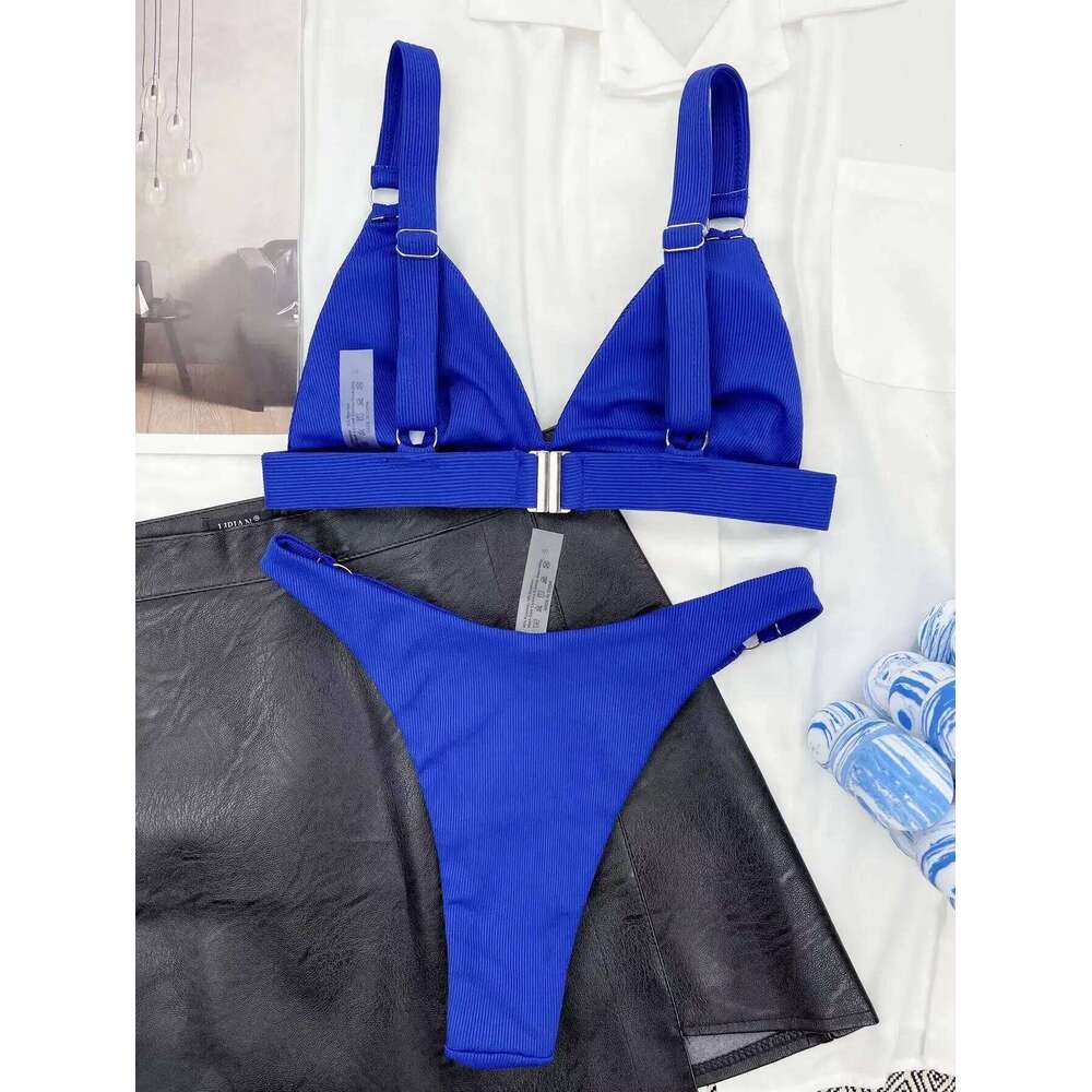 Sexy Ribbed Ring Bikinis Women 2024 New Swimsuit Push Up Swimwear Solid Bikini Set Summer Beach Brazil Biquini Swim Bathing Suit Y260303