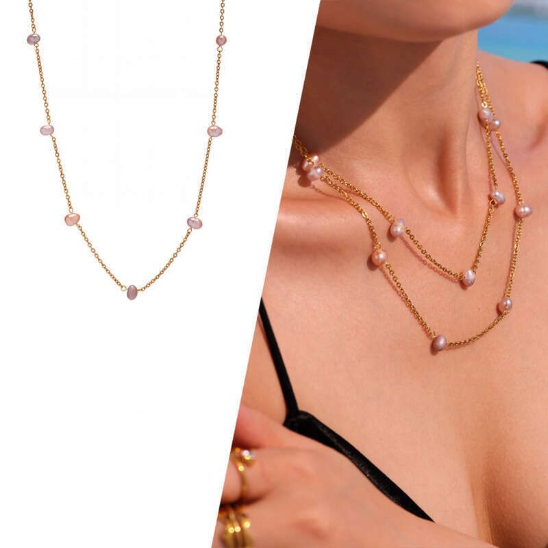 Women's Vintage Necklace: Elegant Natural Freshwater Pearl Necklace For Women Titanium Steel Gold Non-fading O-chain Clavicle Chain Minimalist Da